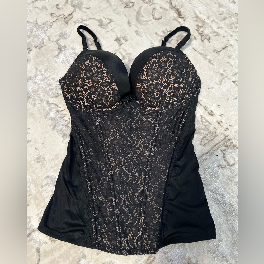 Victoria Secret corset 34B , bush up, add cups, sexy black and beige Y2K
